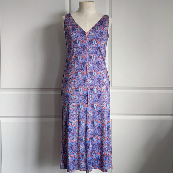 Tory Burch Dress 100% Silk Sheath Sleeveless V-Neck Floral Blue Coral XS NWT - Picture 2 of 14